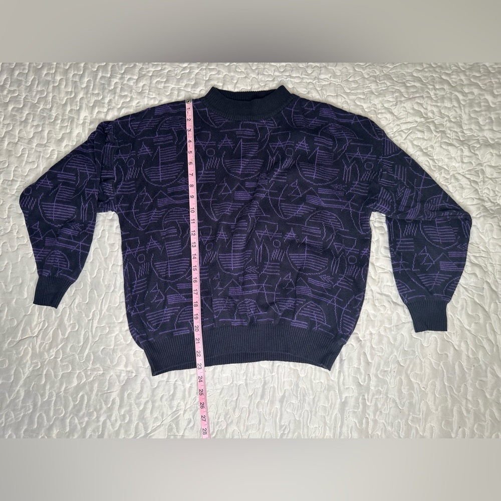 Vintage Mondo di Marco Geometric Sweater Purple Black Bold Knit L/52 Italy - Picture 8 of 9